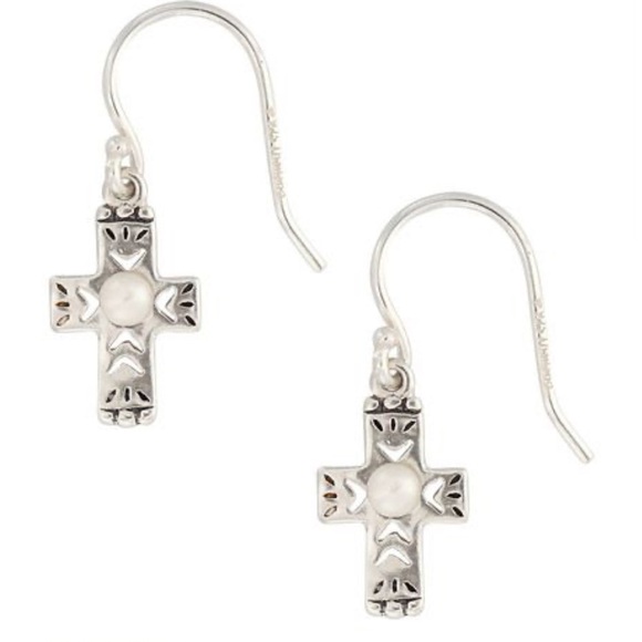 Silpada RARE Vintage Sterling Silver Pearl Dainty Cross Earrings - Picture 15 of 15